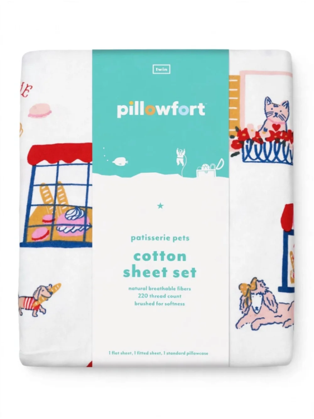 Pillowfort Patisserie Pets Twin Sheet Set & Plush Throw Blanket Bundle NEW